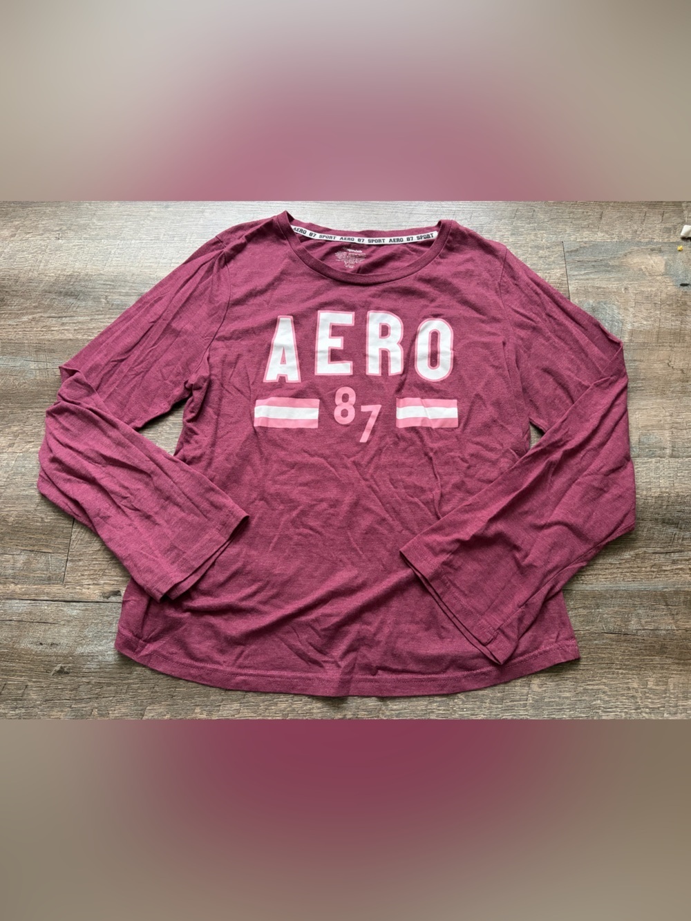 Aeropostale Maroon Long Sleeve Graphic Tee with Pink Accents